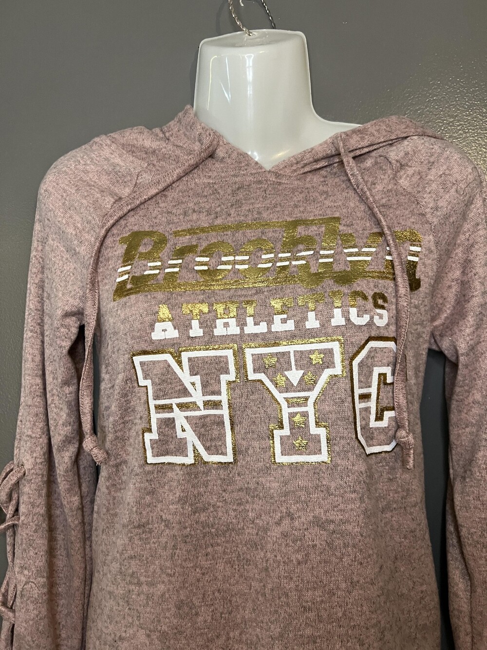 Love New York Hoodie Dress Womens Small Pink Brooklyn Athletics NYC Lace Up